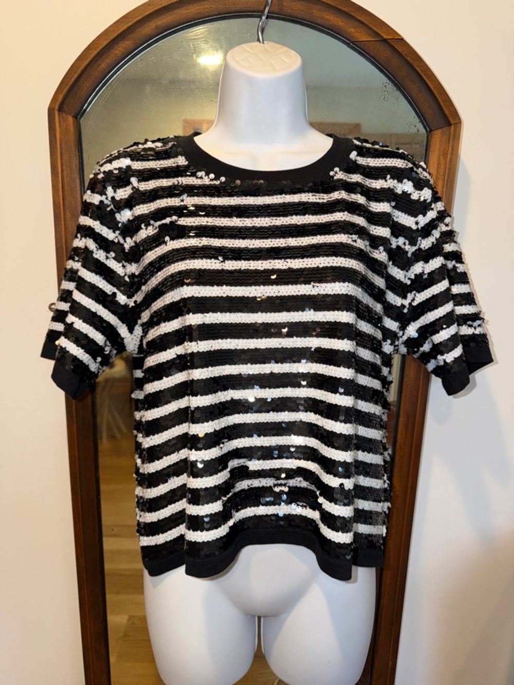 J. Crew Sequin Embellished Striped Tee NWT M